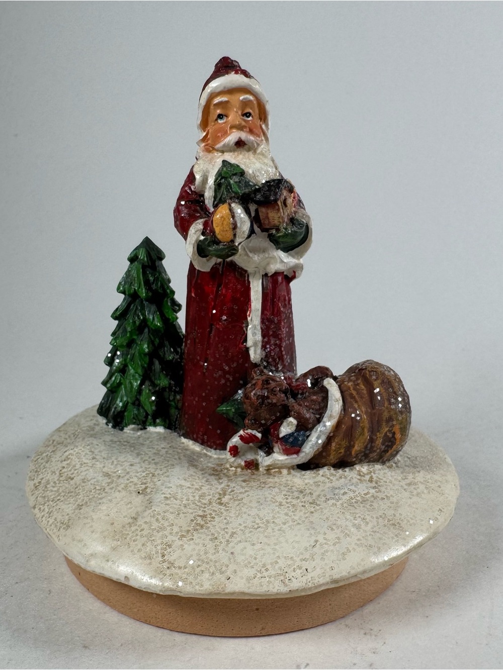 Candle Jar Topper Old World Santa Christmas Decor Sparkly 2 13/16" Diameter